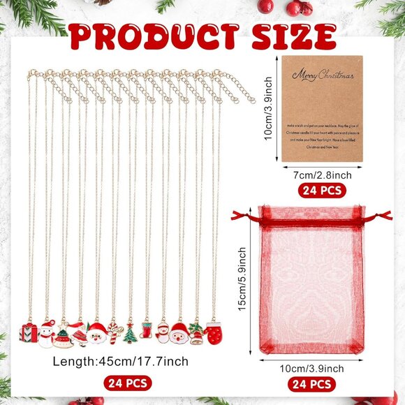 Elegant Christmas Jewelry Set: 24 Festive Necklaces with Cards & Bags for Women - Picture 2 of 7